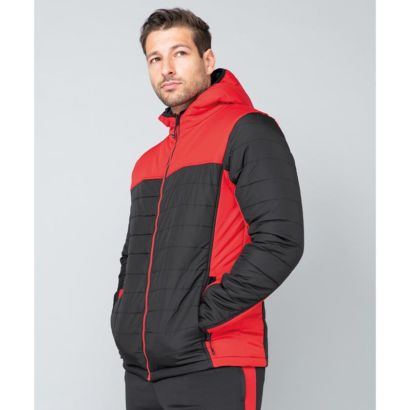 Hooded contrast padded jacket - Black/ Red XS